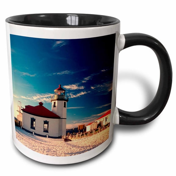 3drose, Alki Point Lighthouse in Seattle, Washington - Us48 Rdu0001 - Richard Duval, 11oz Two-tone Black Mug