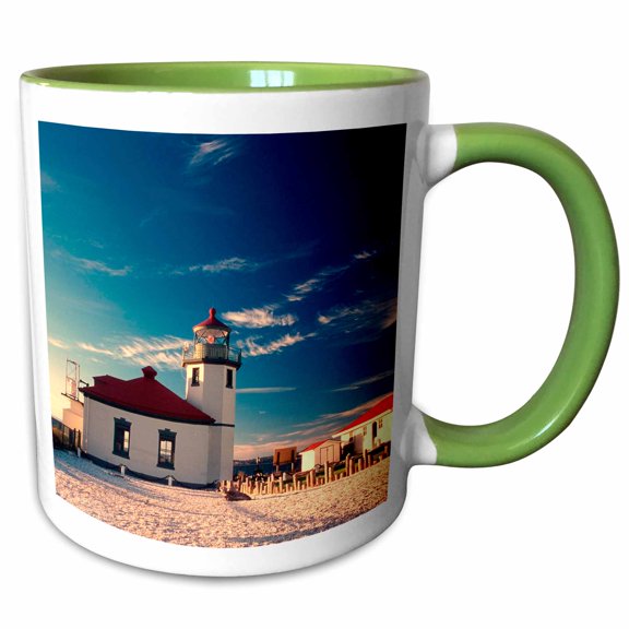 3drose, Alki Point Lighthouse in Seattle, Washington - Us48 Rdu0001 - Richard Duval, 11oz Two-tone Green Mug