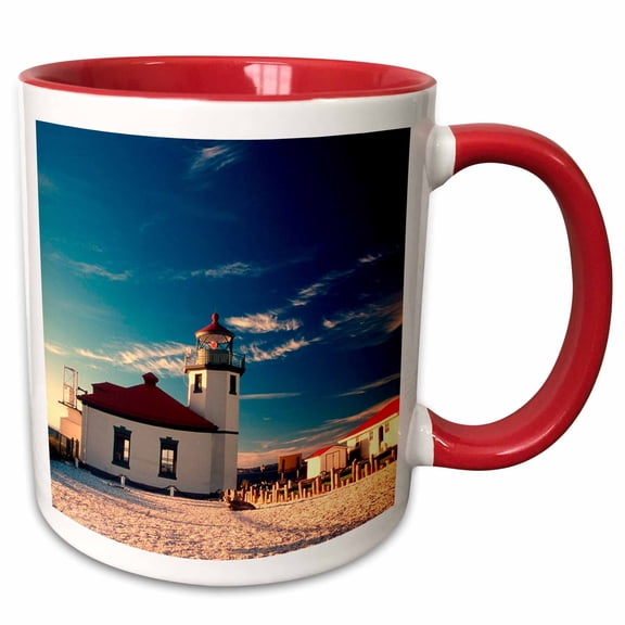 3drose, Alki Point Lighthouse in Seattle, Washington - Us48 Rdu0001 - Richard Duval, 11oz Two-tone Red Mug