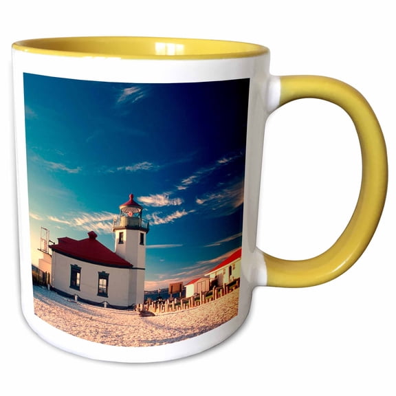 3drose, Alki Point Lighthouse in Seattle, Washington - Us48 Rdu0001 - Richard Duval, 11oz Two-tone Yellow Mug