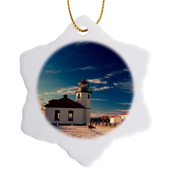 3drose, Alki Point Lighthouse in Seattle, Washington - Us48 Rdu0001 - Richard Duval, 3 inch Snowflake Porcelain Ornament