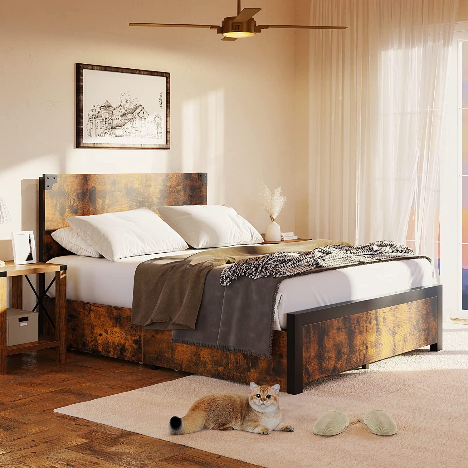 Alkmaar Full Bed Frame with Storage, Full Size Bed Frame with 4 Drawers ...
