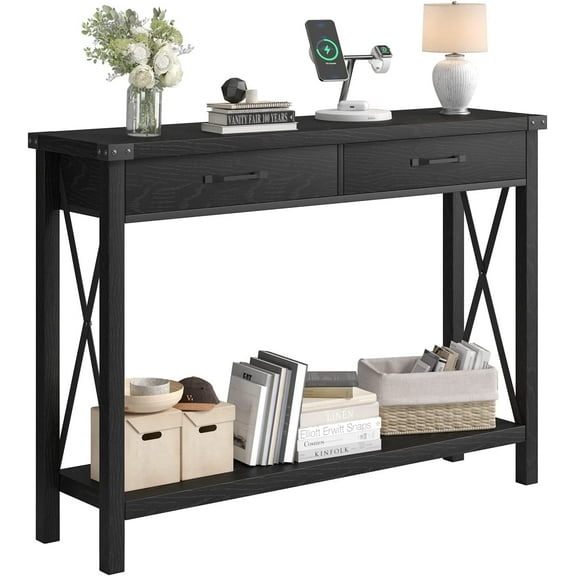 Alkmaar WCTD002 Farmhouse Living Room Drawers Black Sofa Storage Hallway entryway Narrow Console Entry Entrance Foyer Table