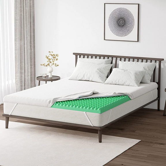 AlkmaarMattress Topper Twin, Homhougo 2 Inch Green Tea Egg Crate Memory Foam Mattress Topper with Zippered Bamboo Cover, Cloud-Like Soft