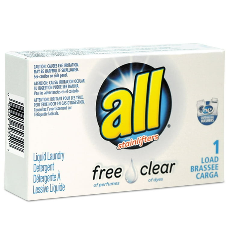 Free Clear HE Liquid Laundry Detergent, Unscented, 1.6 oz Vend-Box, 100/Carton Free Clear HE Liquid Laundry Detergent, Unscented, 1.6 oz Vend-Box, 100/Carton