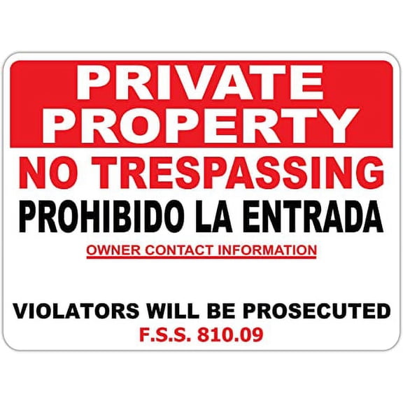 All 50 State Laws Compliant Enforceable NO TRESPASSING Private Property Signs Prohibido La Entrada | 18" x 24" Heavy Duty Composite Di-Bond Aluminum (Florida)