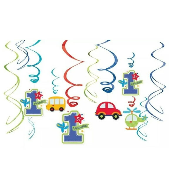 All Aboard Boy Train Car Truck 1st Birthday Party Hanging Swirl Decorations