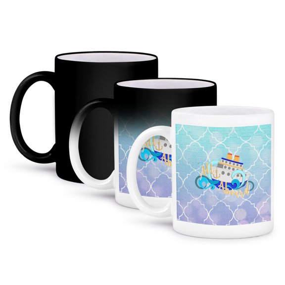 3drose, All Aboard, Cruise Ship on the Waves, Blue Diamond Design, 11oz Magic Transforming Mug