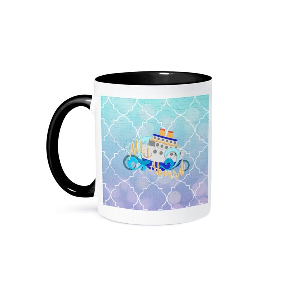 3drose, All Aboard, Cruise Ship on the Waves, Blue Diamond Design, 11oz Two-tone Black Mug