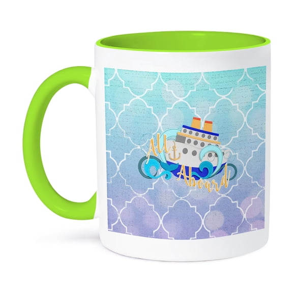 3drose, All Aboard, Cruise Ship on the Waves, Blue Diamond Design, 11oz Two-tone Green Mug