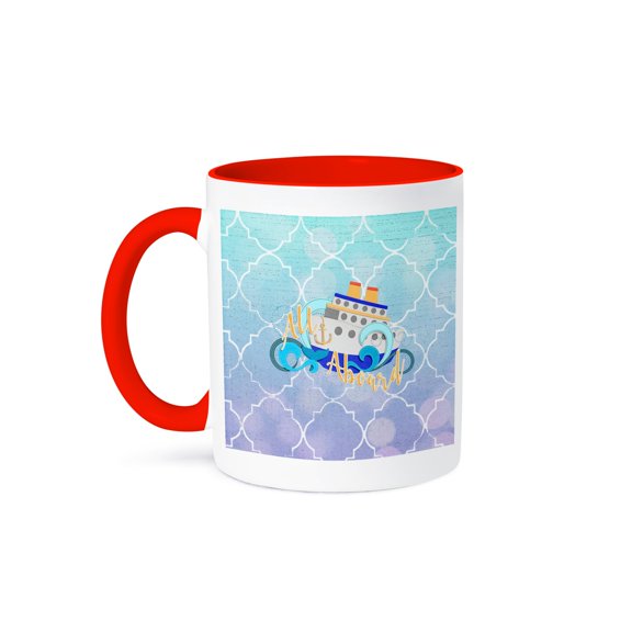 3drose, All Aboard, Cruise Ship on the Waves, Blue Diamond Design, 11oz Two-tone Red Mug