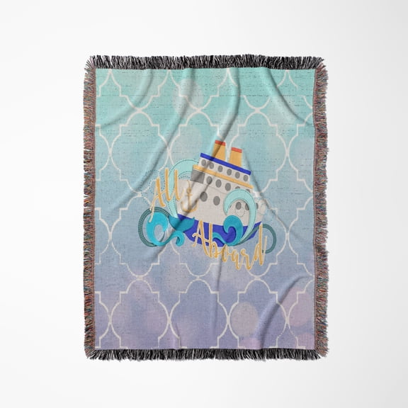 All Aboard, Cruise Ship On The Waves, Blue Diamond Design, Woven Blanket