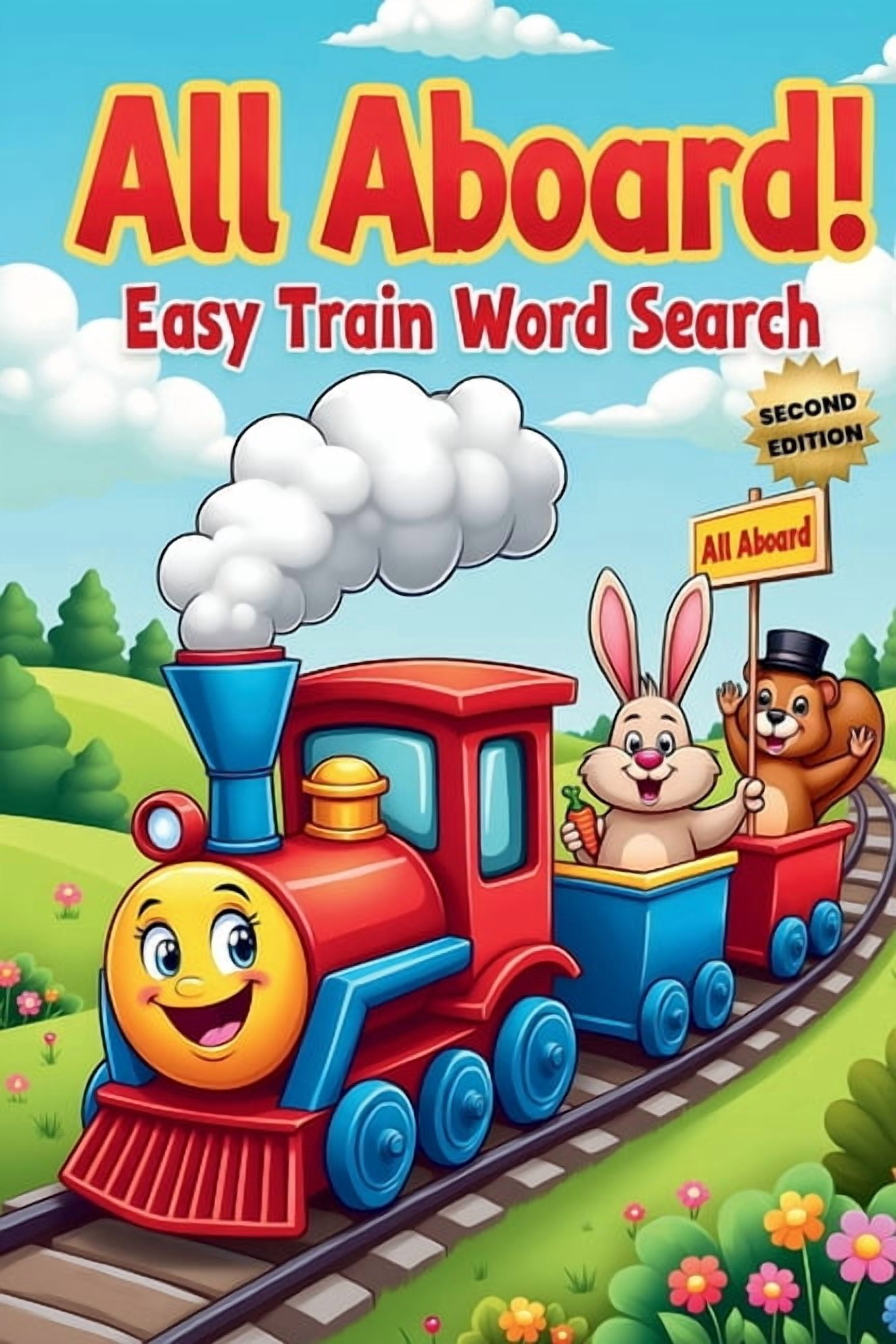 All Aboard! Easy Train Word Search (Second Edition): 50 Fun & Simple Puzzles for Young Conductors plus 10 Bonus Coloring, (Paperback)