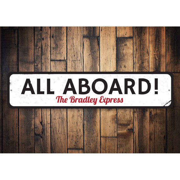 All Aboard Novelty Decor, Metal Wall Sign - 4x18 Inches