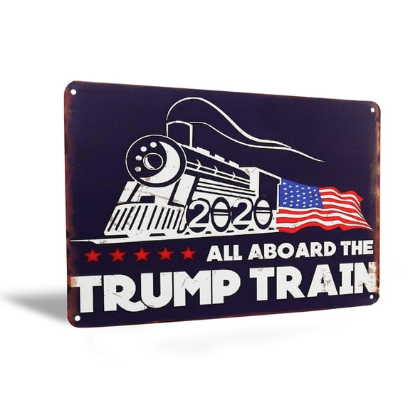 All Aboard The Trump Train 2020 Campaign Metal Sign American Flag MAGA Bar Garage Wall Decor