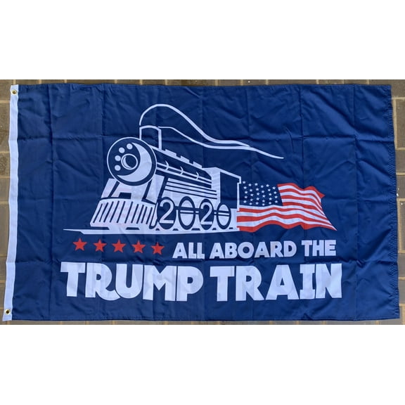 All Aboard The Trump Train Blue Double Sided 3'X5' Flag ROUGH TEX 100D
