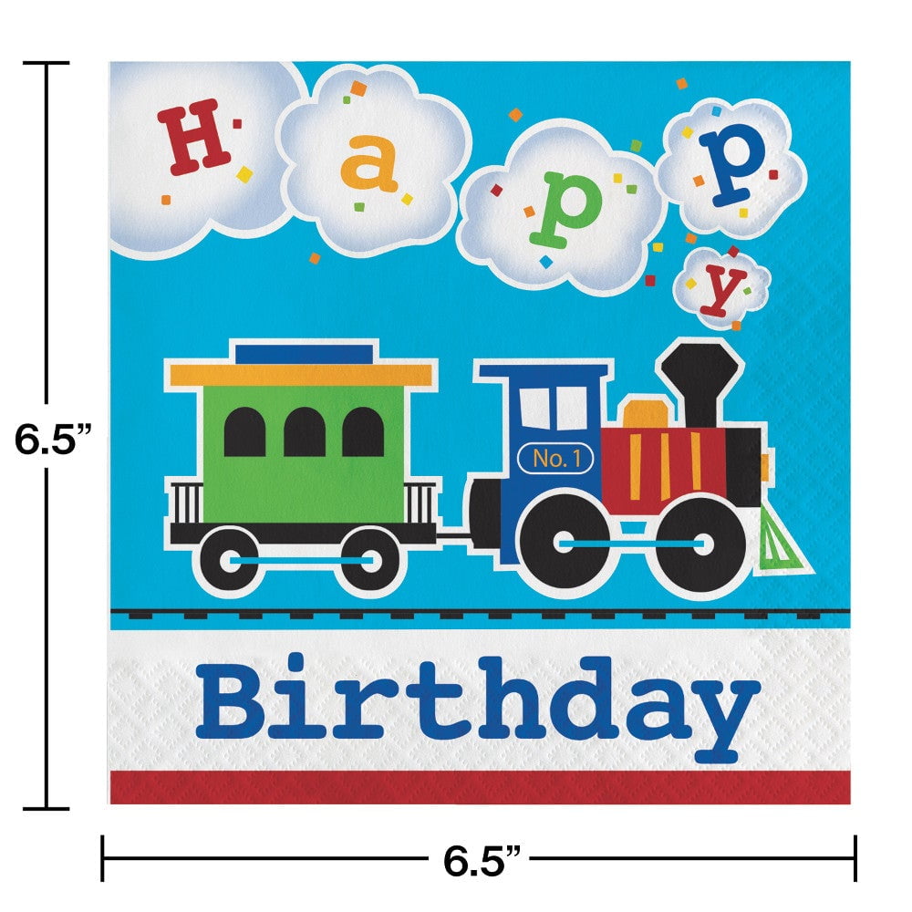 CREATIVE CONVERTING All Aboard Train Birthday Paper Lunch Napkins 16 Count for 8 Guests