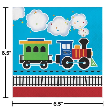 All Aboard Train Paper Lunch Napkins 16 Count for 8 Guests