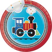 All Aboard Train Round Paper Dessert Plates 8 Count for 8 Guests