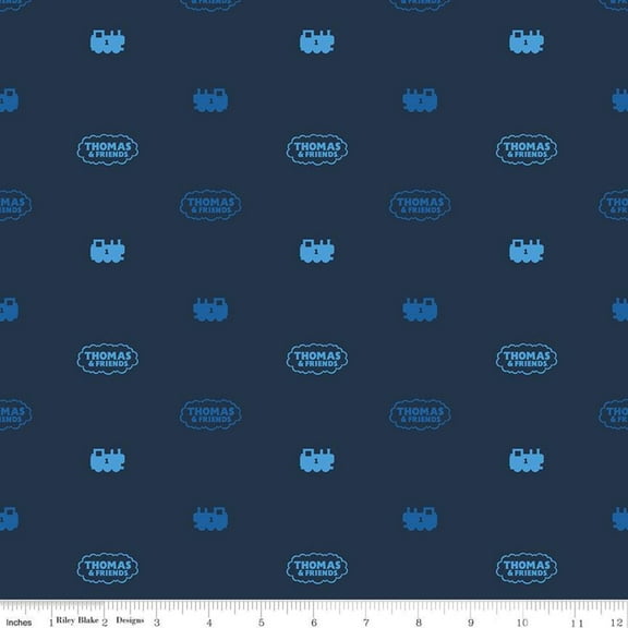 All Aboard with Thomas Friends Silhouette Navy Cotton Fabric