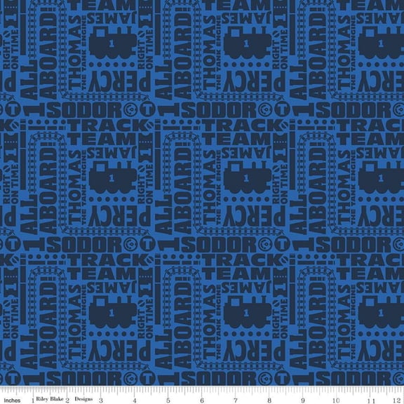 All Aboard with Thomas & Friends Text Navy Cotton Fabric Size: 1 yard