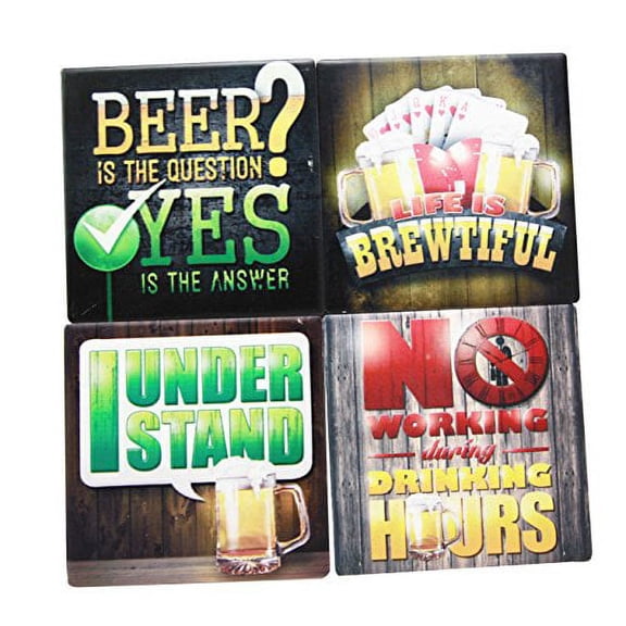 All About Beer Life is Brewtiful Men's Gift Ceramic Coaster Set Of 4 Corked Tiles