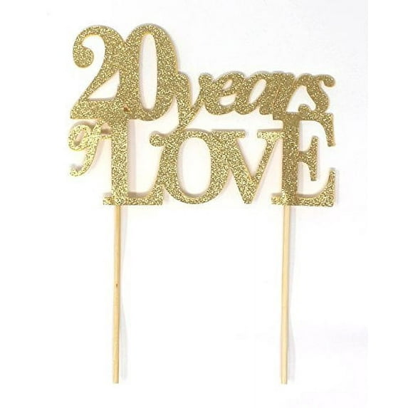 All About Details 20 Years of Love Cake Topper, 1PC, 20th year anniversary, 20th birthday (Gold)