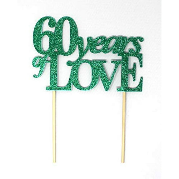All About Details 60 Years of Love Cake Topper, 1PC, 60th year anniversary, 60th birthday (Green)