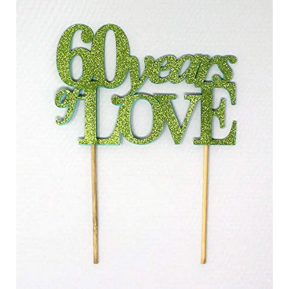 All About Details 60 Years of Love Cake Topper, 1PC, 60th year anniversary, 60th birthday (Lime Green)