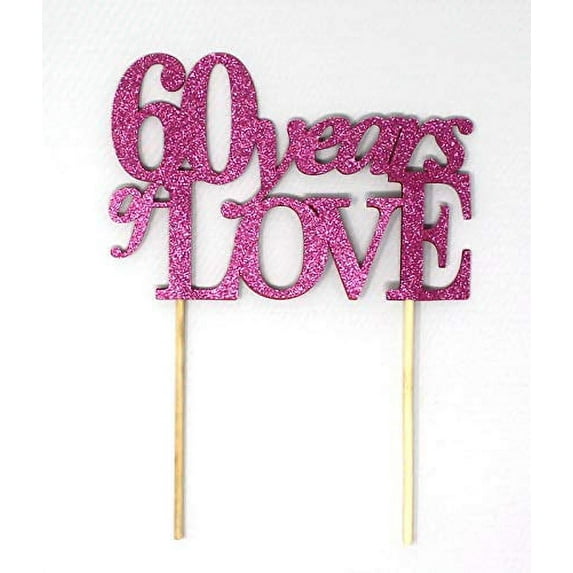 All About Details 60 Years of Love Cake Topper, 1PC, 60th year anniversary, 60th birthday (Pink)