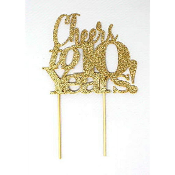 All About Details Cheers to 10 Years! Cake Topper, 1PC, 10th anniversary, retirement (Gold)