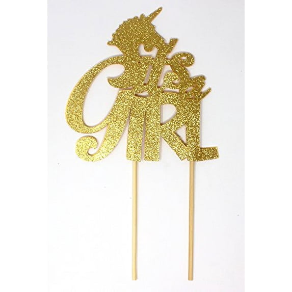 All About Details Unicorn Theme It's A Girl Cake Topper, 1pc, Party Decor, baby shower cake topper, unicorn theme baby shower decoration, Glitter Topper (Gold)