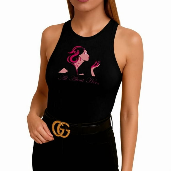 All About Her® Women’s Ribbed Sleeveless Tank Top High Neck Slim Fit Casual Cotton Shirt