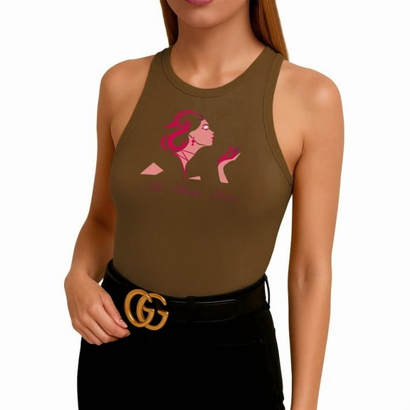 All About Her® Women’s Ribbed Sleeveless Tank Top High Neck Slim Fit Casual Cotton Shirt