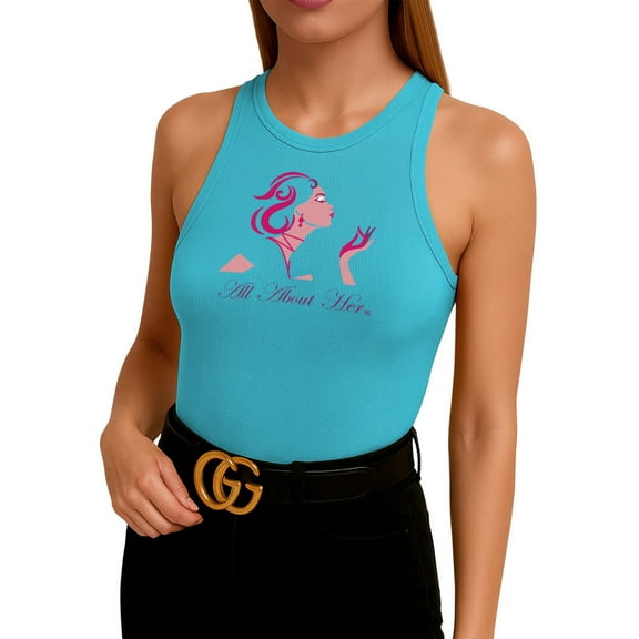 All About Her® Women’s Ribbed Sleeveless Tank Top High Neck Slim Fit Casual Cotton Shirt
