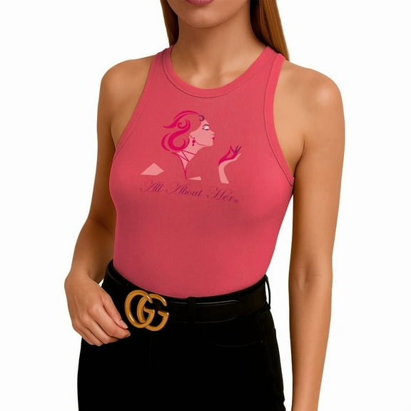 All About Her® Women’s Ribbed Sleeveless Tank Top High Neck Slim Fit Casual Cotton Shirt