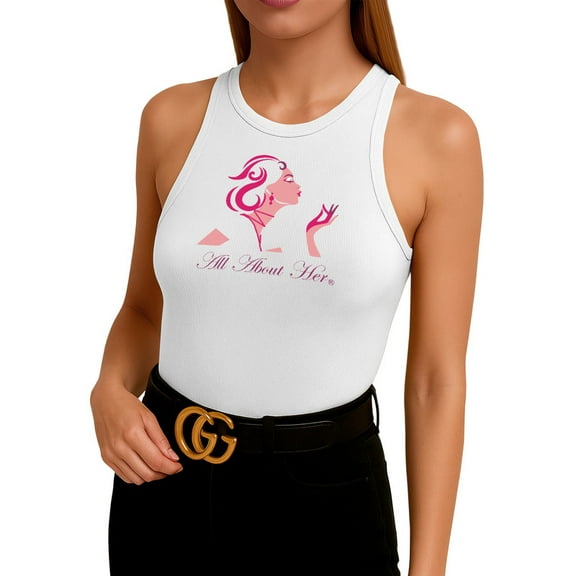 All About Her® Women’s Ribbed Sleeveless Tank Top High Neck Slim Fit Casual Cotton Shirt