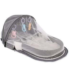 All Ages Travel Bed, Portable Bassinet for All Ages Travel, Foldable Crib, Canopy with Mosquito Net, All Ages Sleeping, Road Trips, Gray Mesh, 1 Set