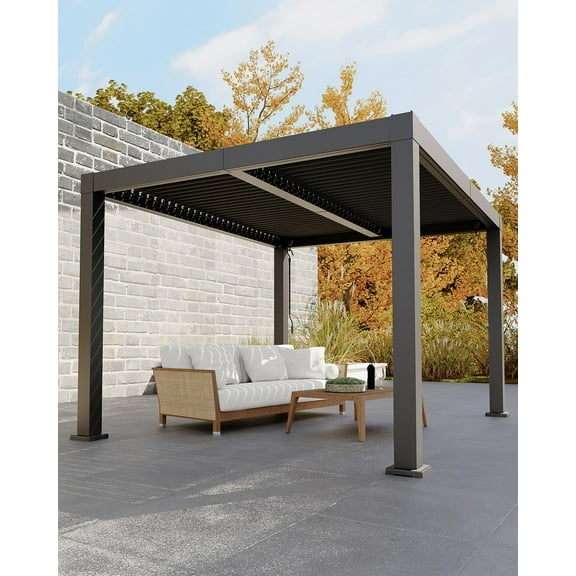 All-Aluminum Louvered Pergola 10"x 12", Outdoor Pergola with Adjustable Louvered Roof, Reinforced Aluminum Frame, Hardtop Gazebo