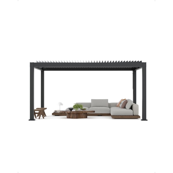 All-Aluminum Louvered Pergola – Adjustable Roof, Reinforced Frame, Integrated Drainage, Weather Resistant Outdoor Gazebo for Patio, Deck, Backyard, Garden - Grey, 12x16FT