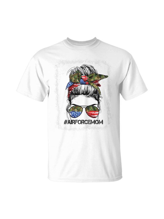All American Airforce Mom Messy Bun Us Flag 4Th Of July Unisex Jersey Crewneck Tshirt