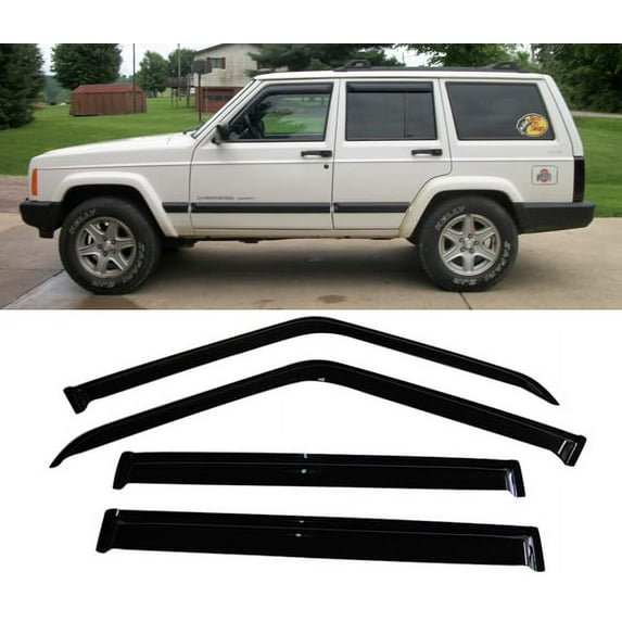 All American Auto Dark Smoke Acrylic Side Window Deflector/Visor 4-Piece Set for 1984-2001 Jeep Cherokee 4 Door