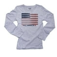 thumbnail image 1 of All American Baseball Bat USA Flag Red White & Blue Women's Long Sleeve Grey T-Shirt, 1 of 2