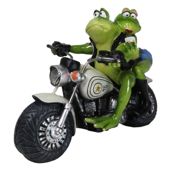All American Biker Frogs Couple Taking Selfie On Chopper Motorcycle Figurine