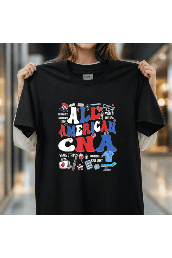 All American CNA 4th of July Scrub Top Patriot Women RN Apparel Unisex T-Shirt, S-5XL