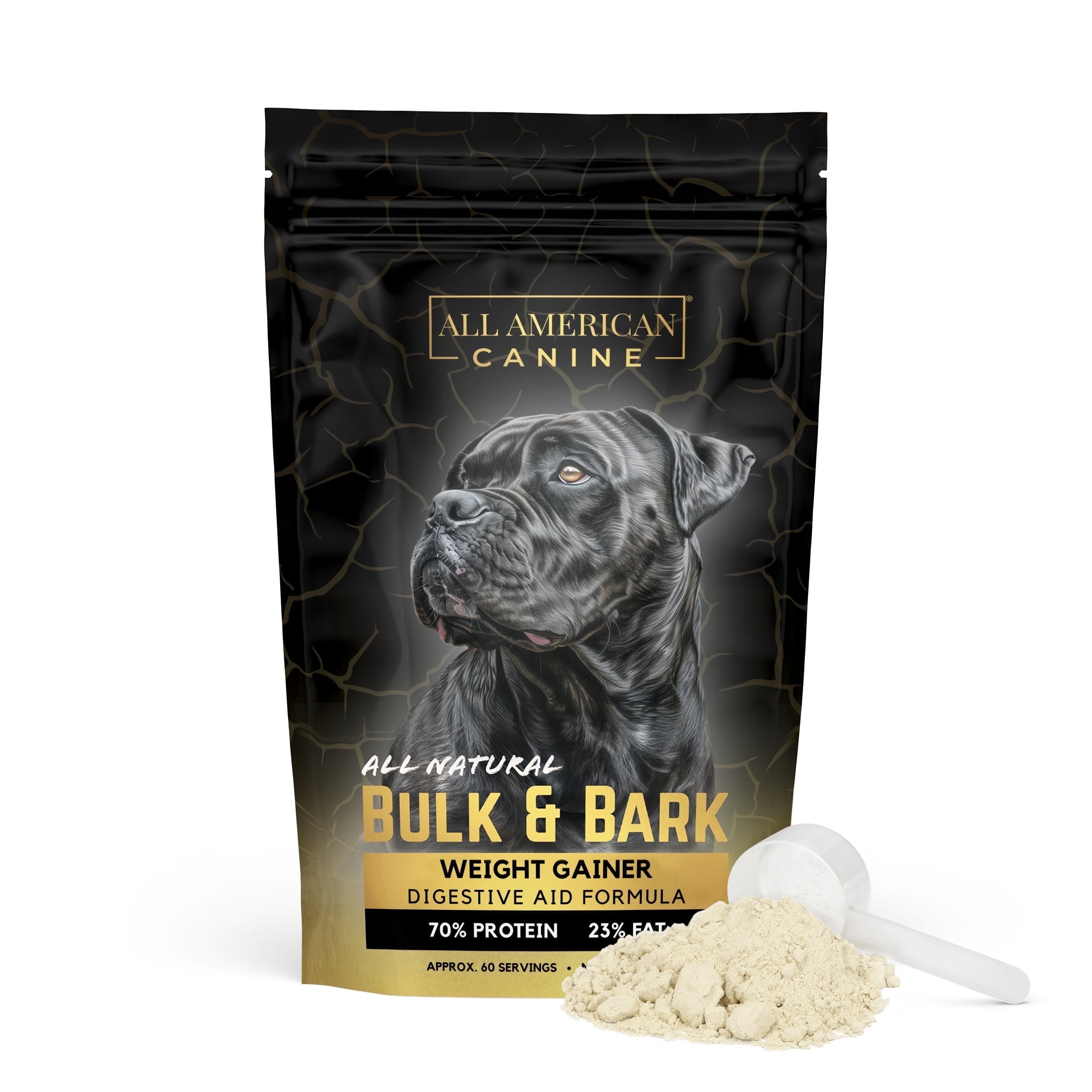 All American Canine Bulk & Bark Weight Gainer and Digestive Aid Supplement Food Topper for Dog, 60 Servings