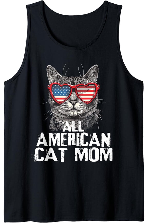 All American Cat Mom 4Th Of July Women Teen Girls Tank Top Size S-3XL