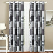 All American Collection Black and Grey Modern Plaid 4-Piece Curtain Set , Matching Quilted Bedspread and Pillow Shams Available for Separately!!