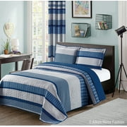 All American Collection Blue and Grey Modern Plaid Bedspread and Pillow Sham Set | Matching Curtains Available Separately!