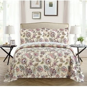 All American Collection Floral Microfiber Bedspreads,King, Beige, 3-Pieces